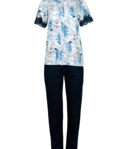 Pink Label Γυναικεία πιτζάμα κοντό μανίκι-μακρύ παντελόνι Κωδ. S756 Μπλέ
