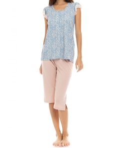 Pink Label Γυναικεία Πιτζάμα Κοντό Μανίκι Και Κάπρι "BLUE FLOWER" Κωδ. S1412