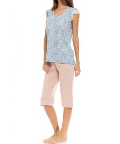 Pink Label Γυναικεία Πιτζάμα Κοντό Μανίκι Και Κάπρι "BLUE FLOWER" Κωδ. S1412