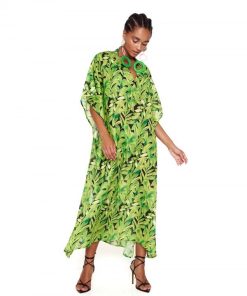 Bluepoint Μακρύ Καφτάνι Με 'V' Λαιμόκοψη 'GREEN PARTY' Κωδ. 24084067