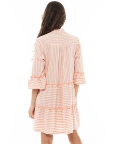 Pink Label Γυναικείο Ριγέ Κοντό Καφτάνι Με Βολάν Παραλίας Κωδ. Β351