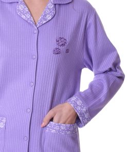 Lydia Creations Γυναικεία Πιτζάμα Με Κουμπωτή Μπούζα Με Γιακά Κωδ. 26563 λιλα